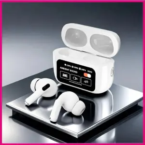 A9 Pro ANC Touch Screen Display Earbuds – White Color – DropShop 2.5 white color